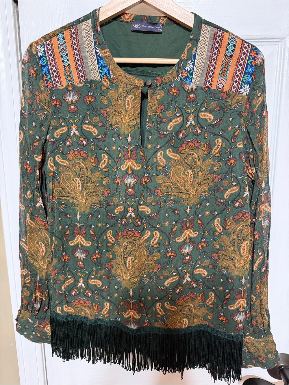 Green Paisley Fringe Blouse